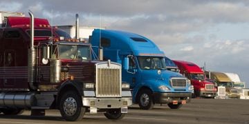 several long-haul trucks